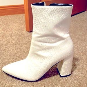 NASTY GAL Faux leather white in style right now boots